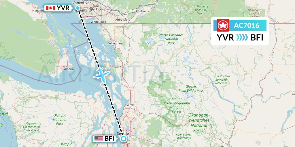 AC7016 Air Canada Flight Map: Vancouver to Seattle