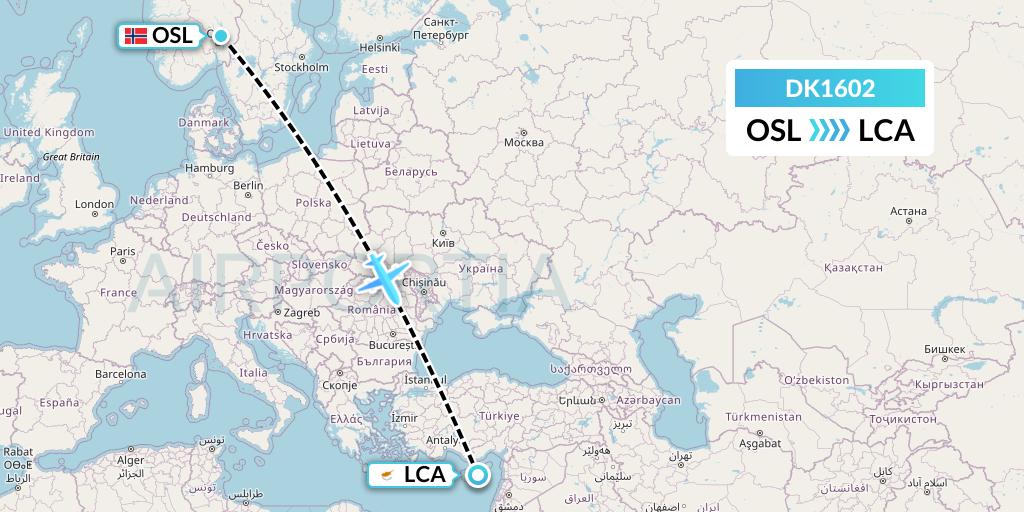 DK1602 Thomas Cook Airlines Scandinavia Flight Map: Oslo to Larnaca