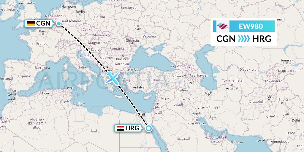 EW980 Eurowings Flight Map: Cologne to Hurghada