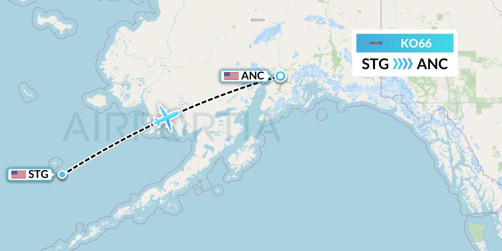 KO66 Komiaviatrans Flight Map: St George Island to Anchorage