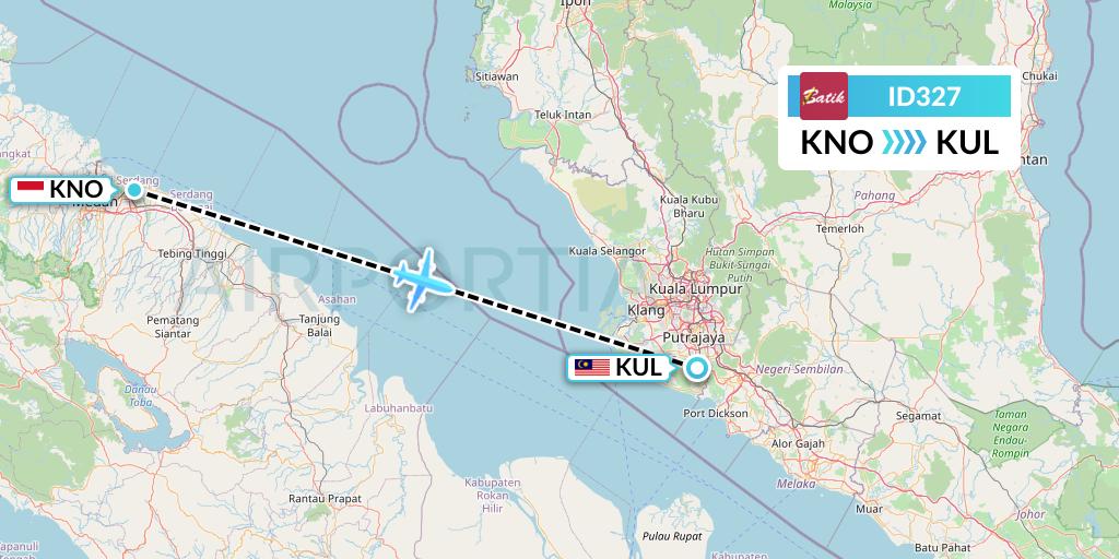 ID327 Batik Air Flight Map: Medan to Kuala Lumpur