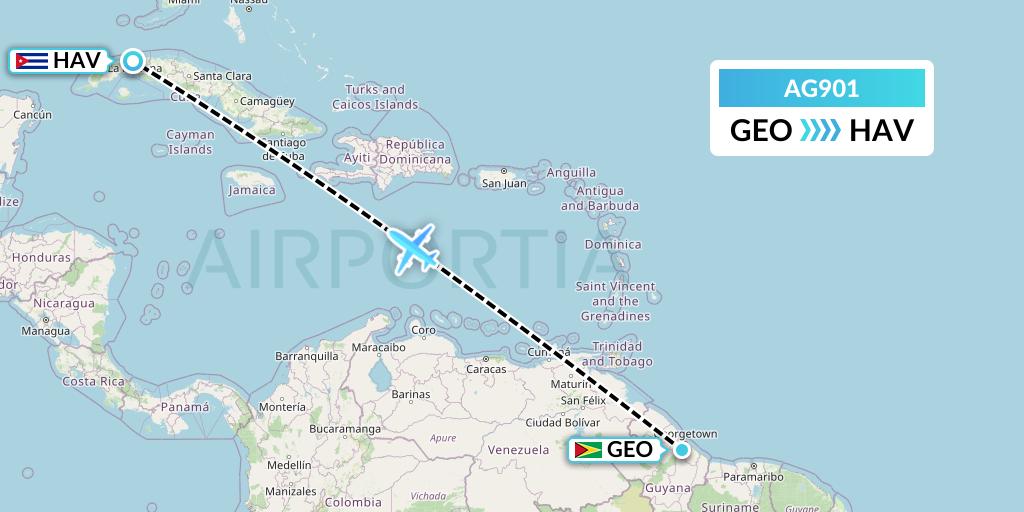 AG901 Aruba Airlines Flight Map: Georgetown to Havana
