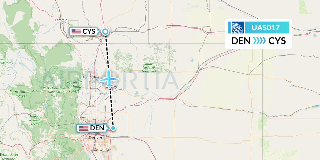 UA5017 United Airlines Flight Map: Denver to Cheyenne