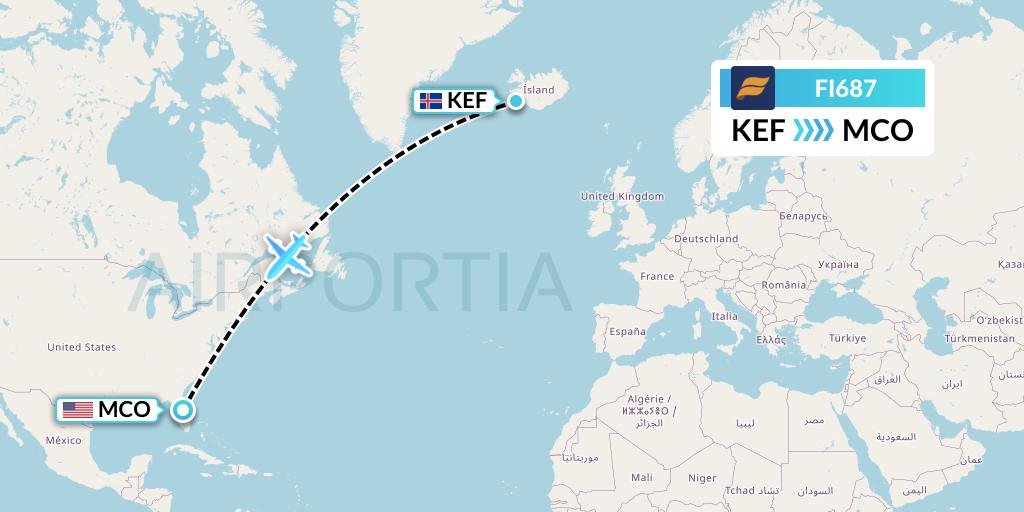 FI687 Icelandair Flight Map: Reykjavik to Orlando