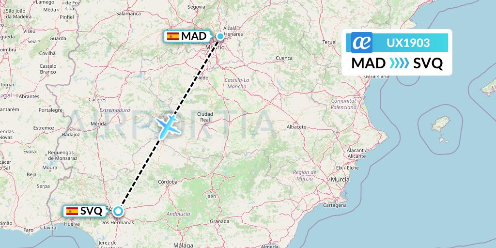 UX1903 Air Europa Flight Map: Madrid to Seville