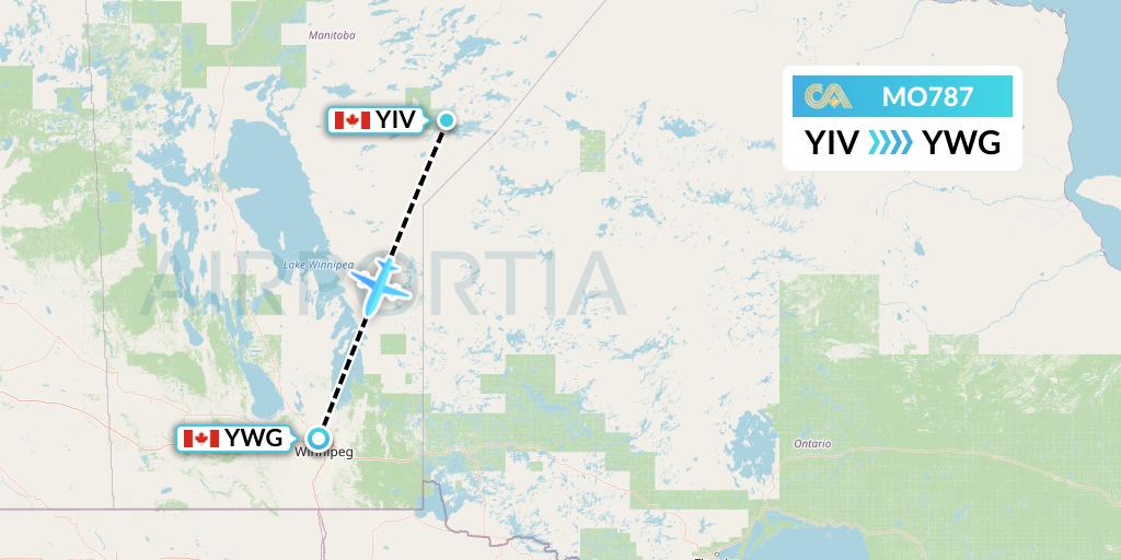 MO787 Calm Air Flight Map: Island Lake to Winnipeg
