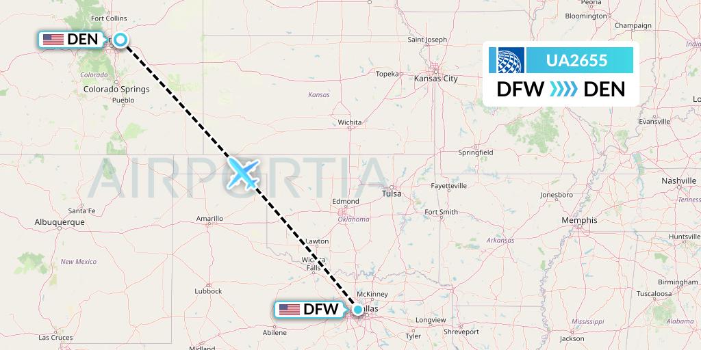 UA2655 United Airlines Flight Map: Dallas to Denver