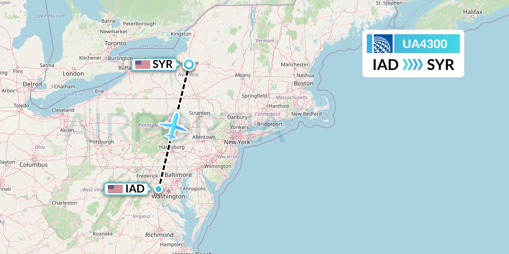 UA4300 United Airlines Flight Map: Washington to Syracuse