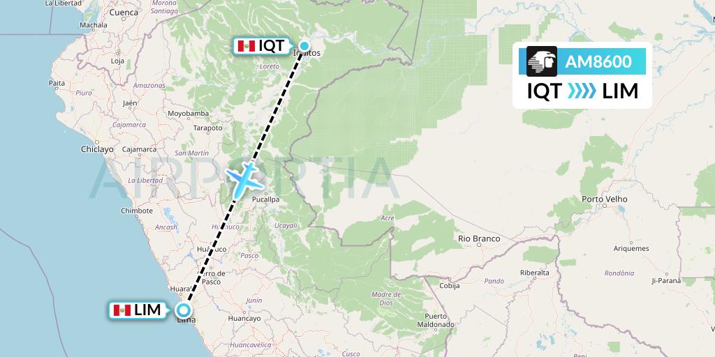 AM8600 Aeromexico Flight Map: Iquitos to Lima