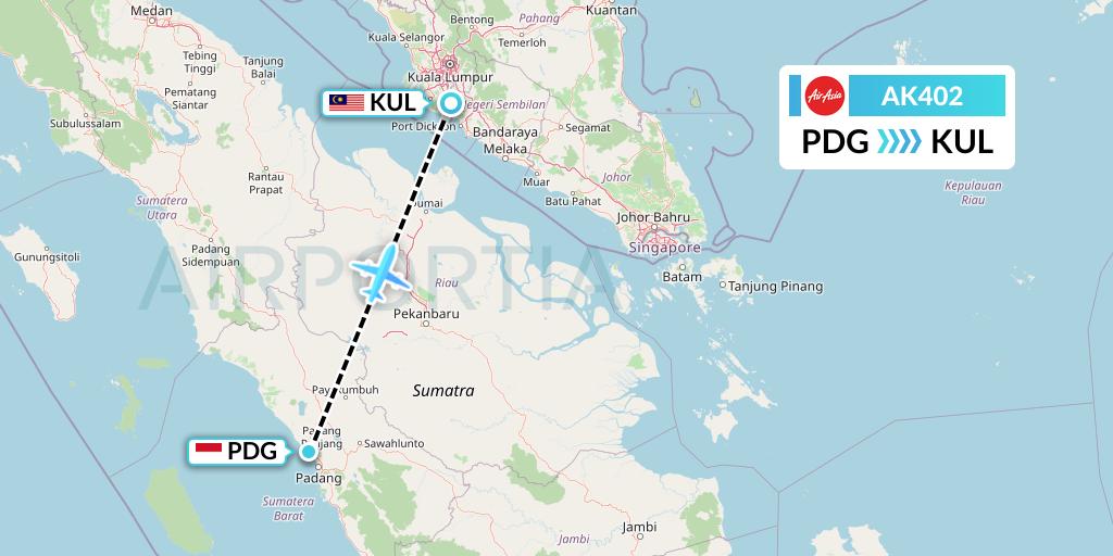 AK402 AirAsia Flight Map: Padang to Kuala Lumpur