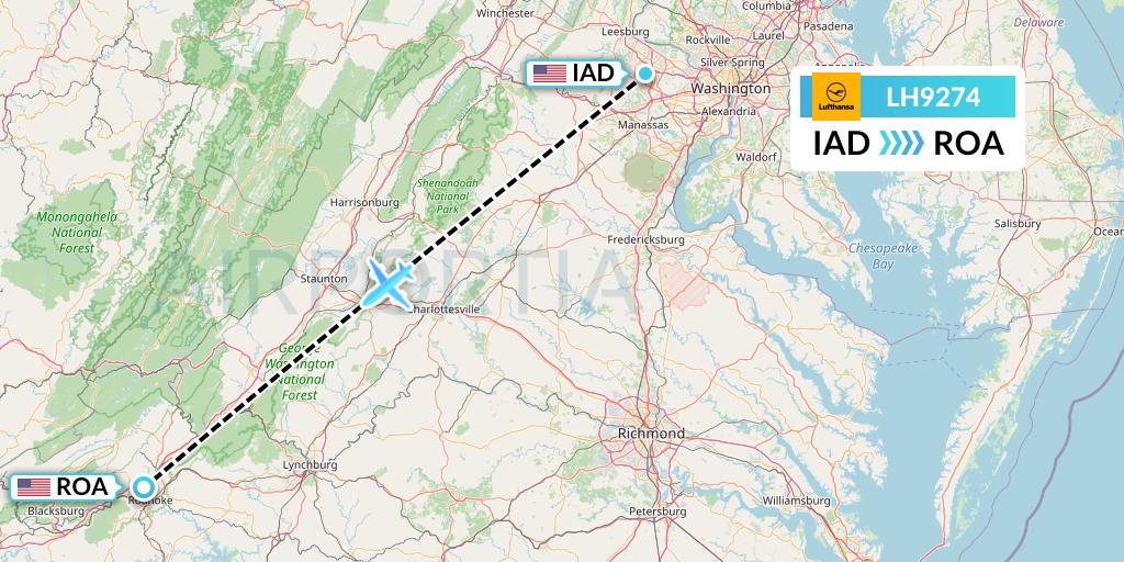 LH9274 Lufthansa Flight Map: Washington to Roanoke