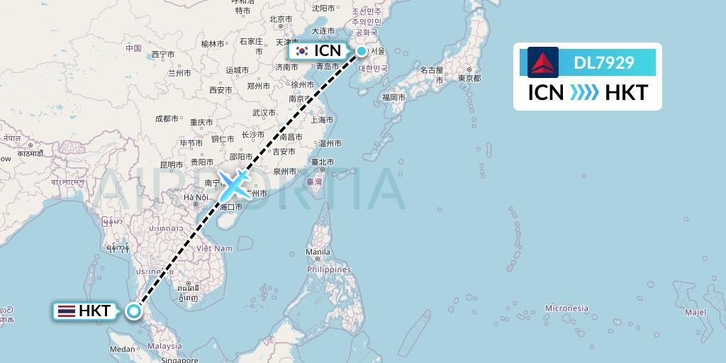 DL7929 Delta Air Lines Flight Map: Seoul to Phuket