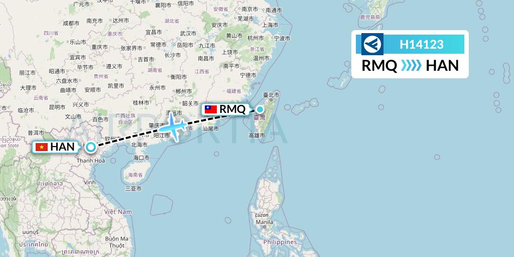 H14123 Hahn Air Systems Flight Map: Taichung to Hanoi