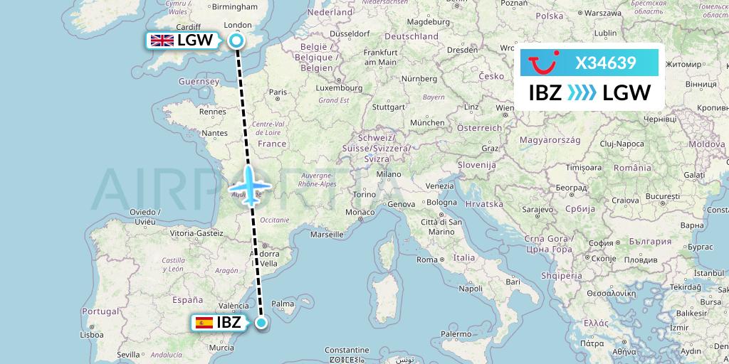 X34639 TUI fly Germany Flight Map: Ibiza to London