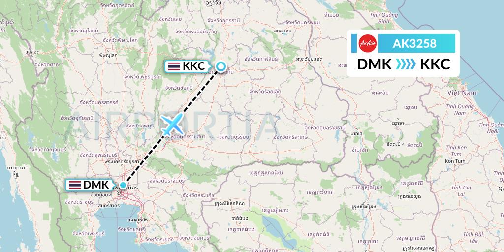 AK3258 AirAsia Flight Map: Bangkok to Khon Kaen