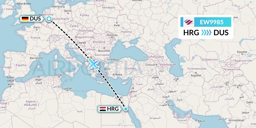 EW9985 Eurowings Flight Map: Hurghada to Dusseldorf