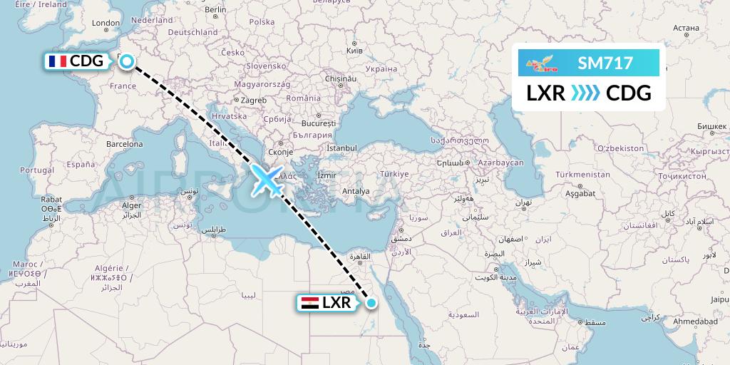 SM717 Air Cairo Flight Map: Luxor to Paris
