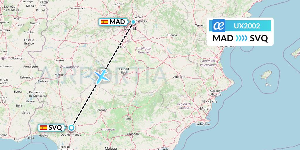 UX2002 Air Europa Flight Map: Madrid to Seville