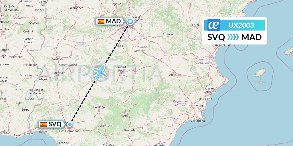 UX2003 Air Europa Flight Map: Seville to Madrid