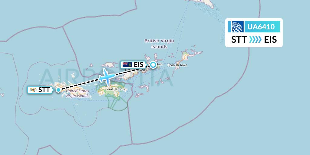 UA6410 United Airlines Flight Map: St. Thomas to Beef Island