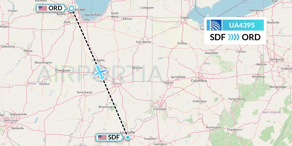 UA4395 United Airlines Flight Map: Louisville to Chicago