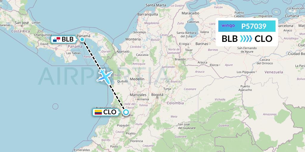 P57039 Copa Airlines Colombia Flight Map: Balboa to Cali