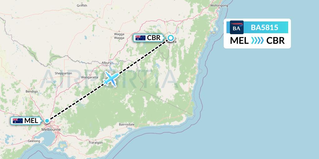 BA5815 British Airways Flight Map: Melbourne to Canberra