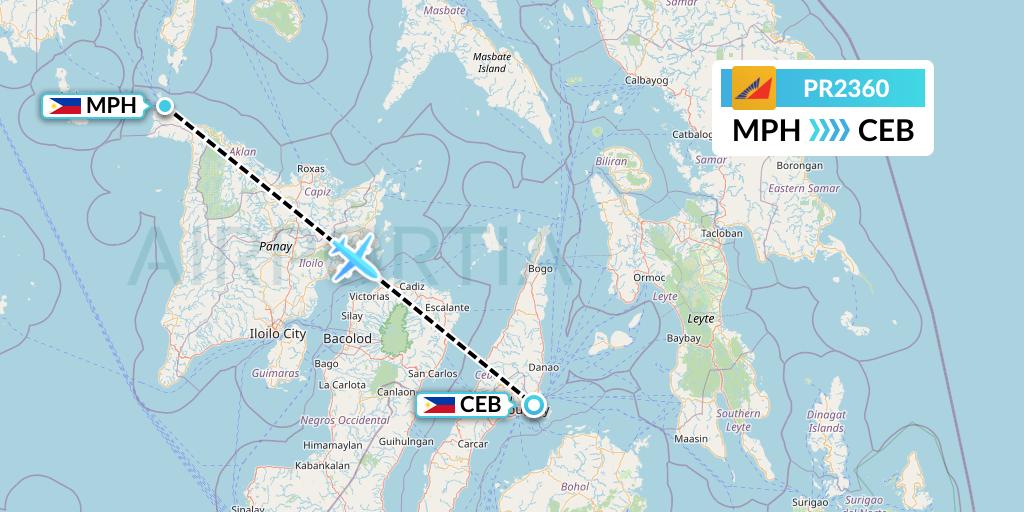 PR2360 Philippine Airlines Flight Map: Caticlan to Cebu