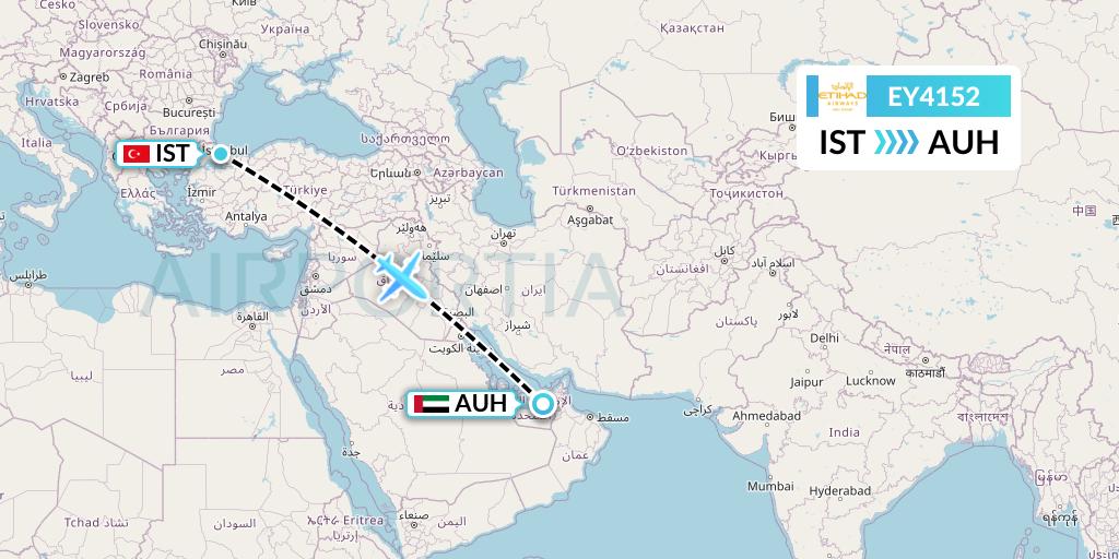EY4152 Etihad Airways Flight Map: Istanbul to Abu Dhabi