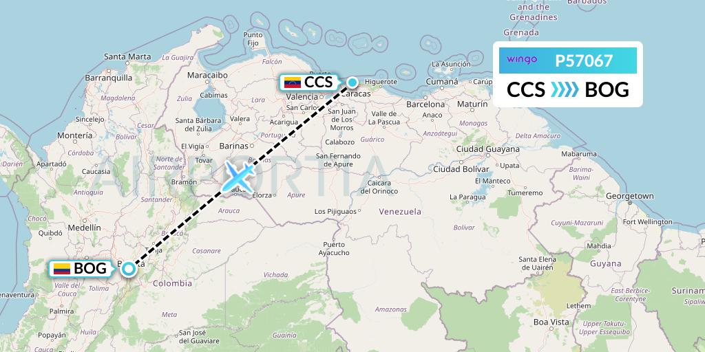 P57067 Copa Airlines Colombia Flight Map: Caracas to Bogota