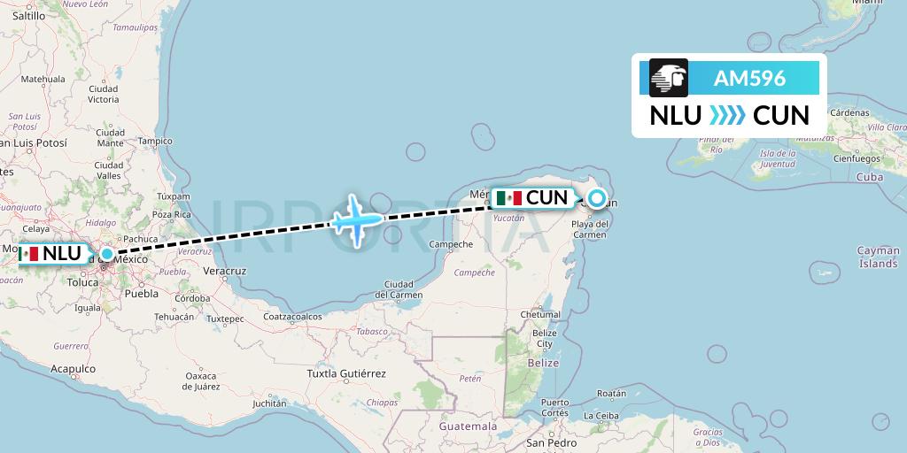 AM596 Aeromexico Flight Map: Reyes Acozac to Cancun