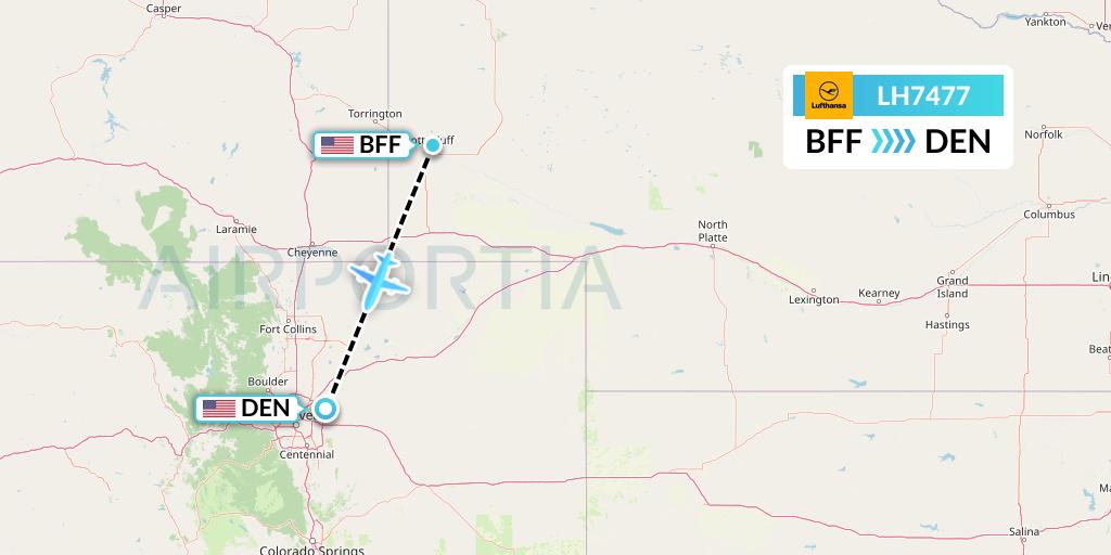 LH7477 Lufthansa Flight Map: Scottsbluff to Denver