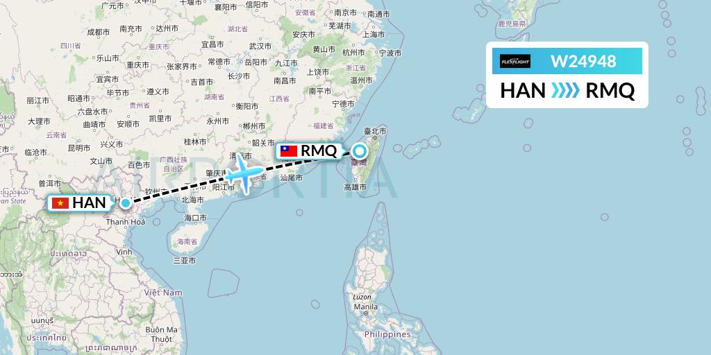 W24948 Flex Flight Flight Map: Hanoi to Taichung