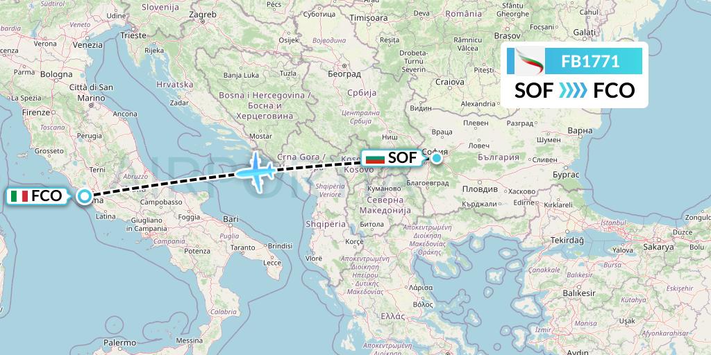 FB1771 Bulgaria Air Flight Map: Sofia to Rome
