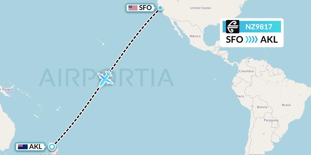 NZ9817 Air New Zealand Flight Map: San Francisco to Auckland