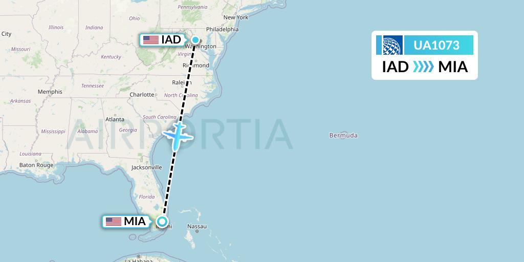 UA1073 United Airlines Flight Map: Washington to Miami