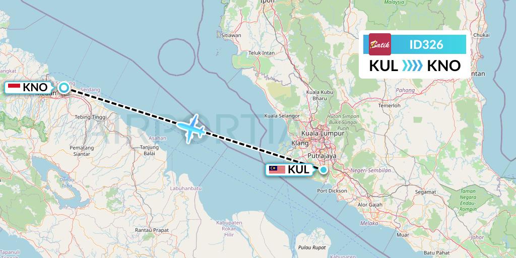 ID326 Batik Air Flight Map: Kuala Lumpur to Medan