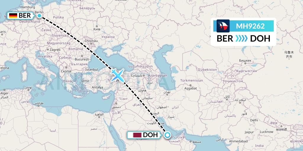 MH9262 Malaysia Airlines Flight Map: Berlin to Doha