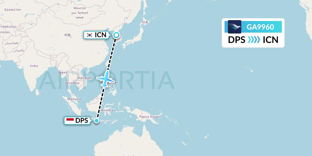 GA9960 Garuda Indonesia Flight Map: Denpasar to Seoul