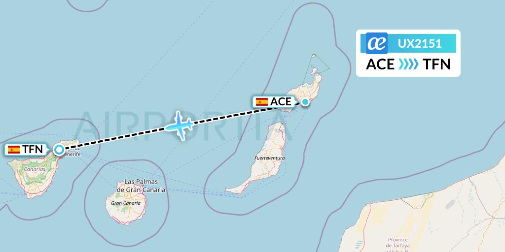 UX2151 Air Europa Flight Map: Lanzarote to Tenerife