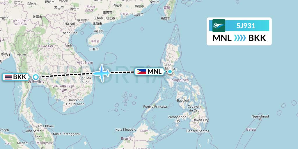 5J931 CEBU Pacific Air Flight Map: Manila to Bangkok