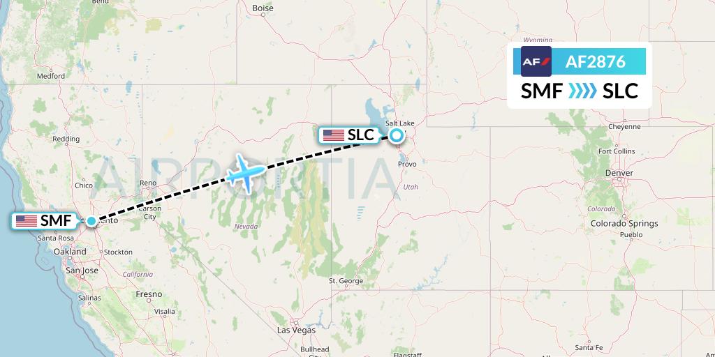 AF2876 Air France Flight Map: Sacramento to Salt Lake City