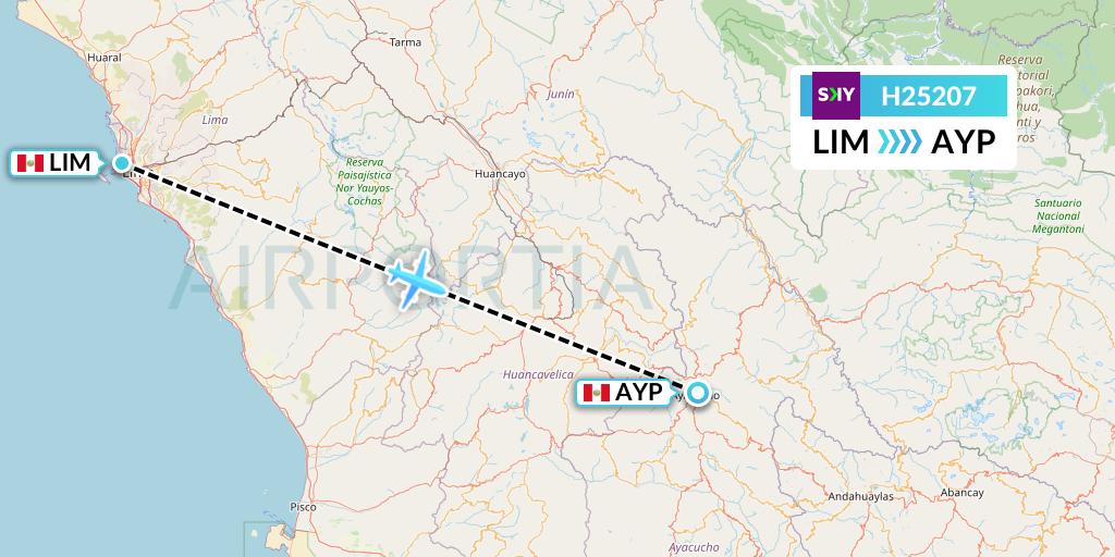 H25207 Sky Airline Flight Map: Lima to Ayacucho