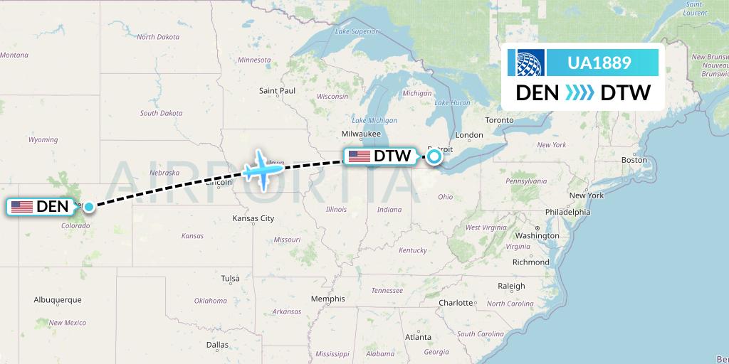 UA1889 United Airlines Flight Map: Denver to Detroit