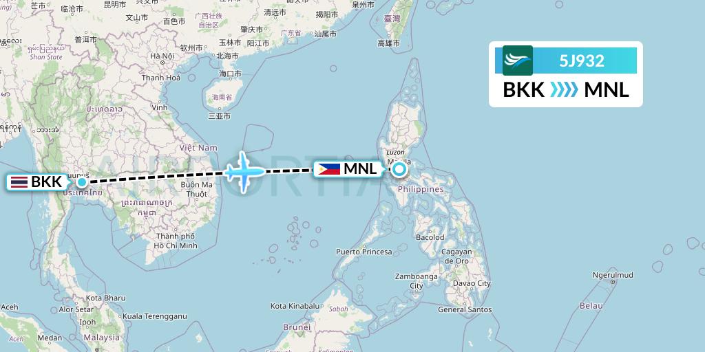 5J932 CEBU Pacific Air Flight Map: Bangkok to Manila
