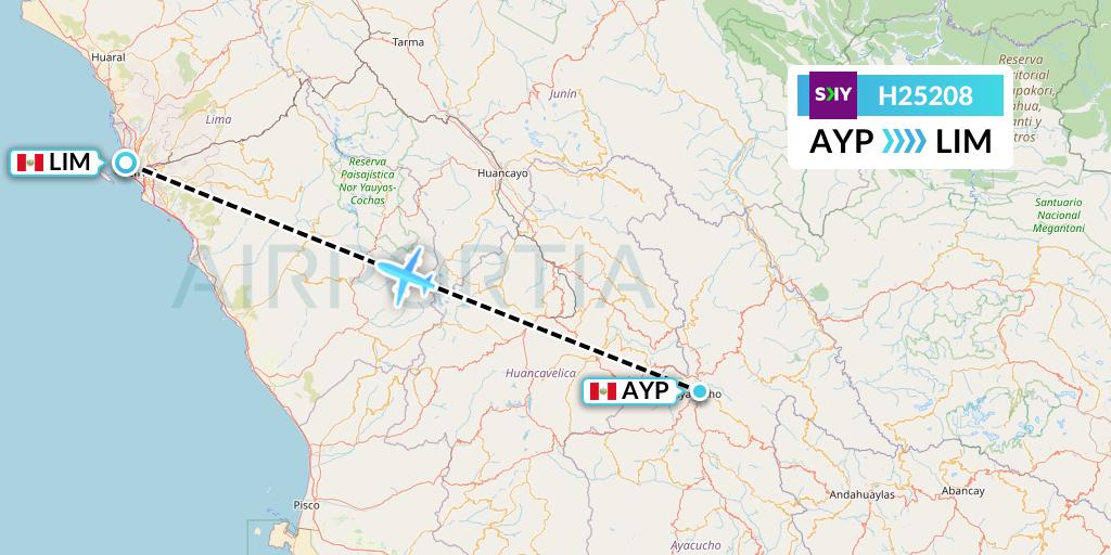 H25208 Sky Airline Flight Map: Ayacucho to Lima