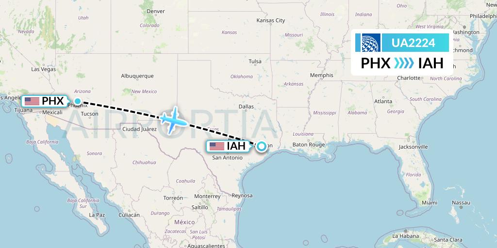 UA2224 United Airlines Flight Map: Phoenix to Houston