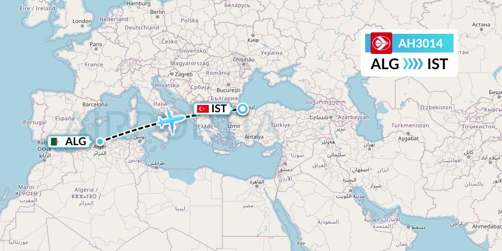 AH3014 Air Algerie Flight Map: Algiers to Istanbul