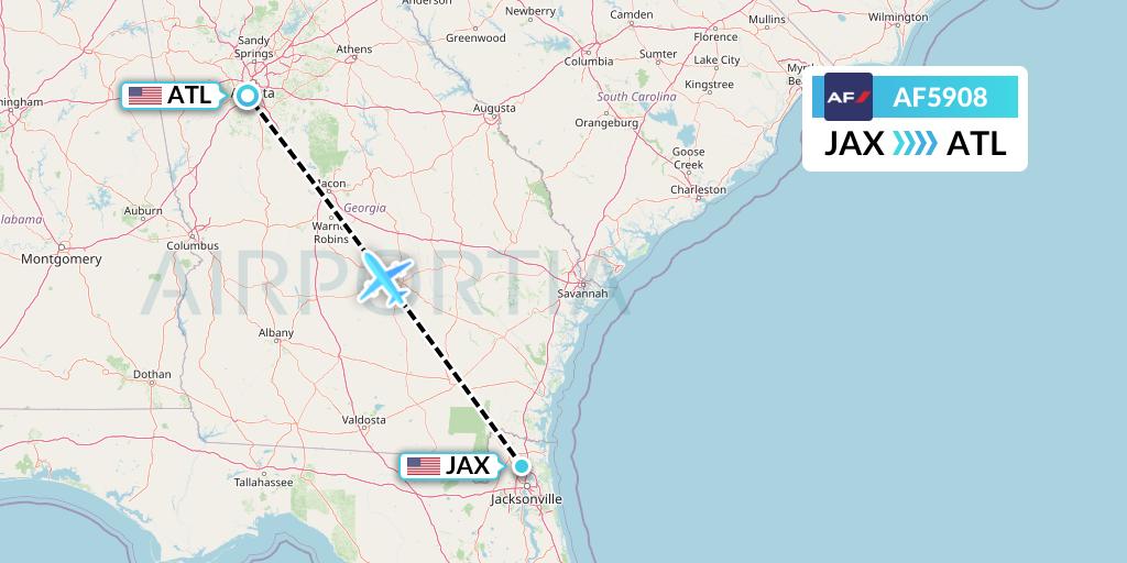 AF5908 Air France Flight Map: Jacksonville to Atlanta