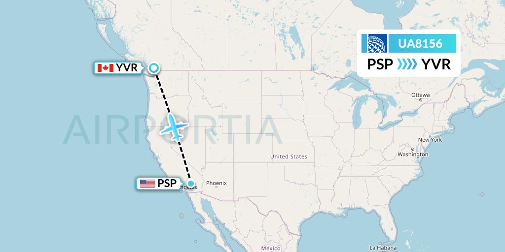 UA8156 United Airlines Flight Map: Palm Springs to Vancouver